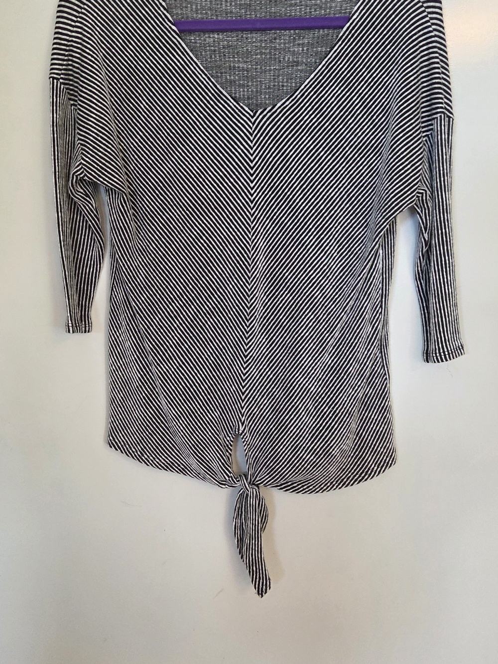 Striped V-Neck Tie-Front Crop Top in Black & White